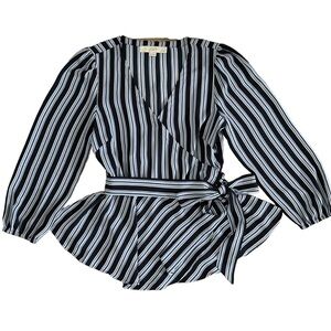 LOFT Navy and White Striped Blouse